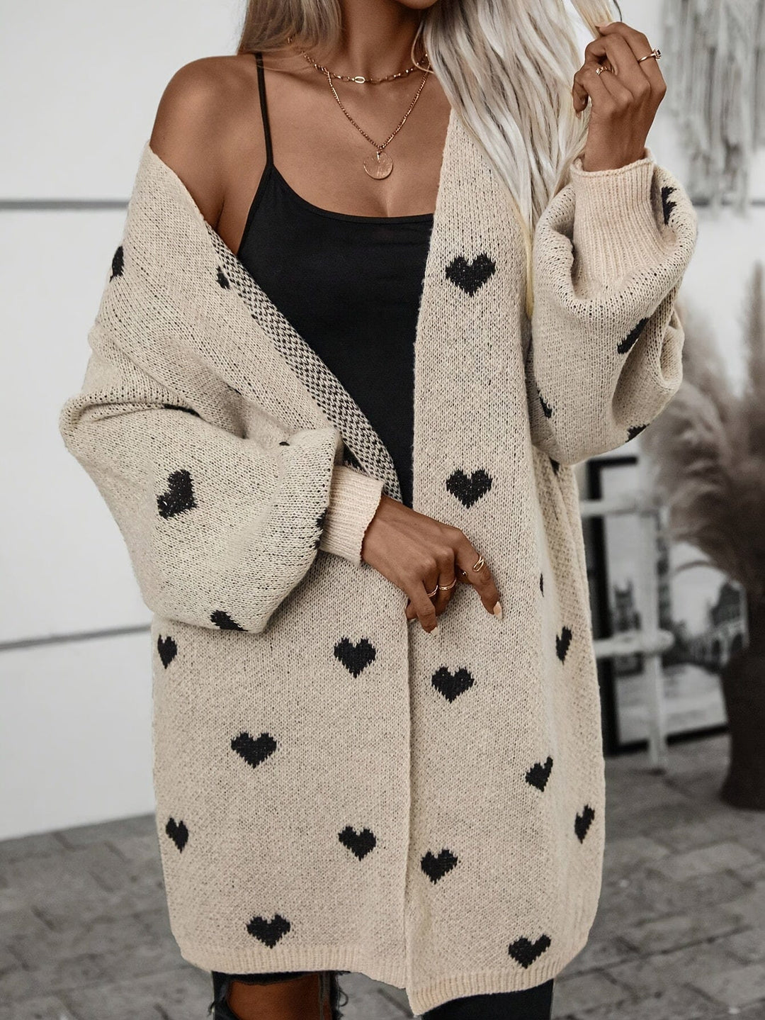 Lunaria Women Cardigan Anaya Heart Pattern Long Sleeve Cardigan