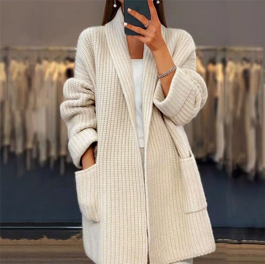 Lunaria Women Cardigan apricot / S Renee Women's Long Sleeve Knit Cardigan With Pockets