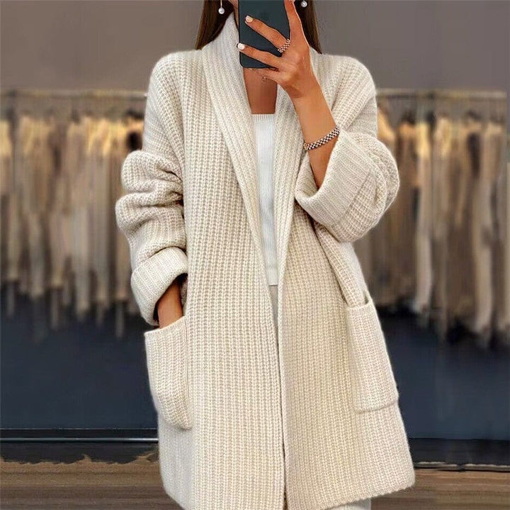 Lunaria Women Cardigan apricot / S Renee Women's Long Sleeve Knit Cardigan With Pockets