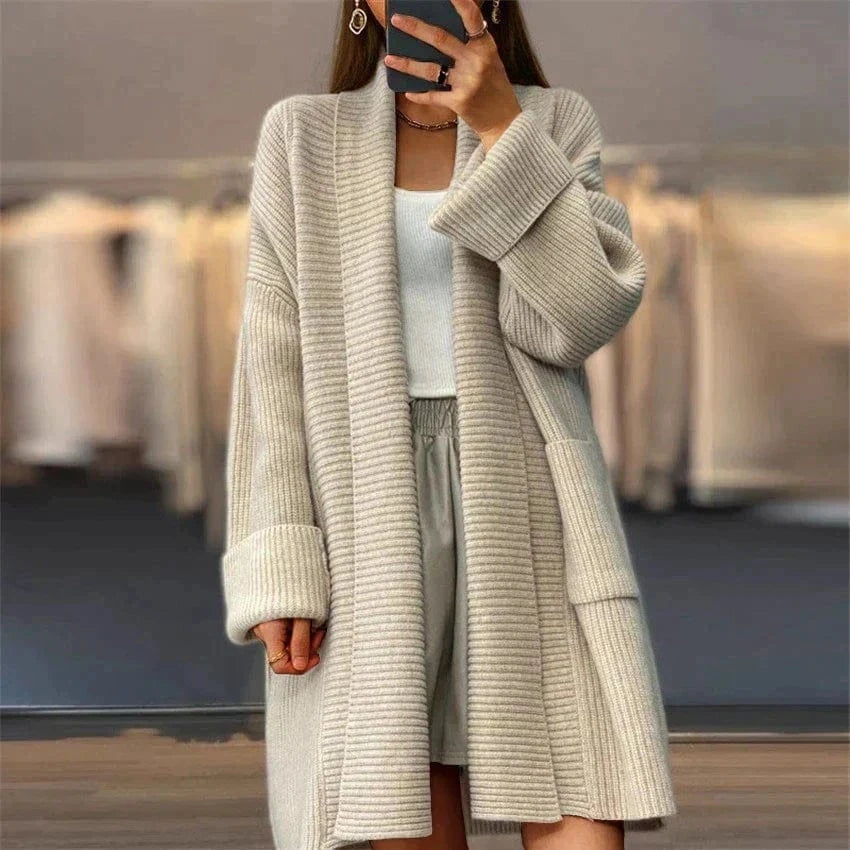 Lunaria Women Cardigan Aprikose / one size fits all Frances Oversized Long Knit Cardigan For Women