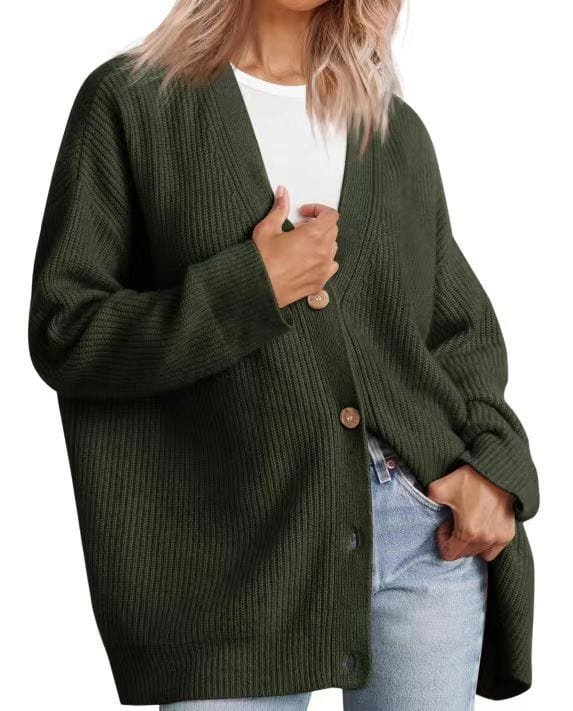 Lunaria Women Cardigan army green / XS Francesca Women Oversized Striped Button Cardigan
