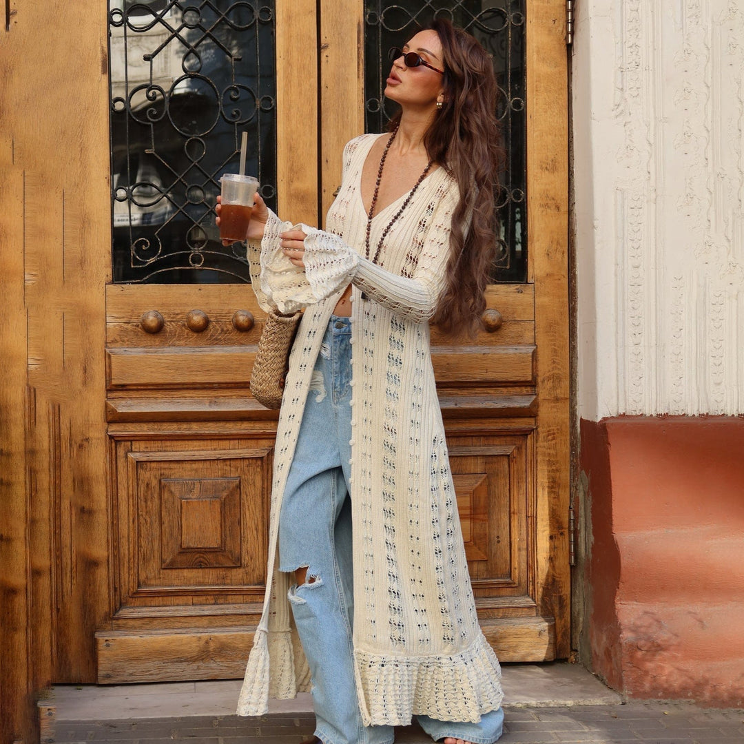 Lunaria Women Cardigan Beige / S Niamh Long Boho Cardigan