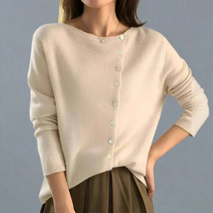 Lunaria Women Cardigan beige / XS Elena Lightweight Womens Asymmetric Button Cardigan