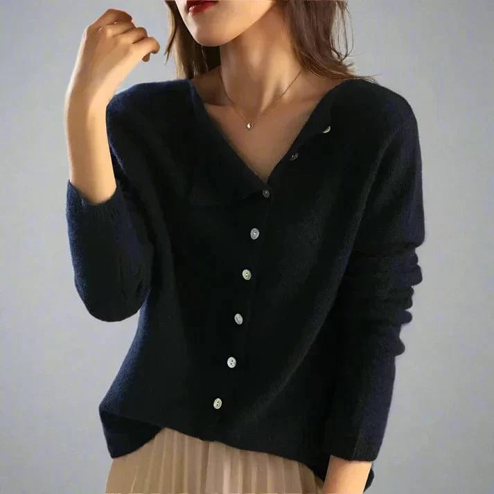 Lunaria Women Cardigan black / XS Elena Lightweight Womens Asymmetric Button Cardigan