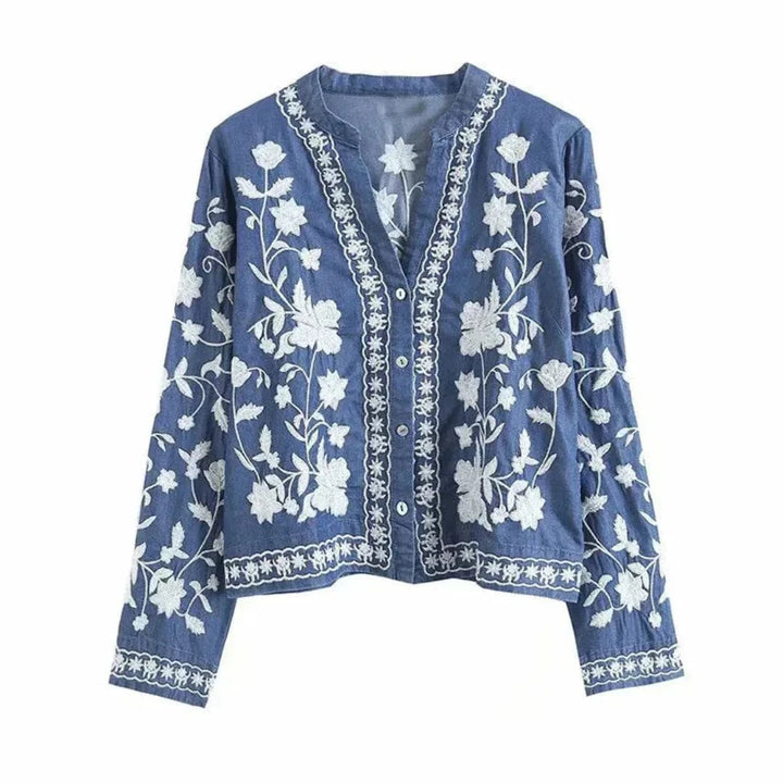Lunaria Women Cardigan blue / M Noor Floral Button Knit Down Short Jacket