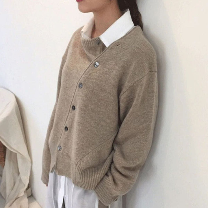 Lunaria Women Cardigan brown / S Annalise Asymmetrical Knit Cardigan For Women
