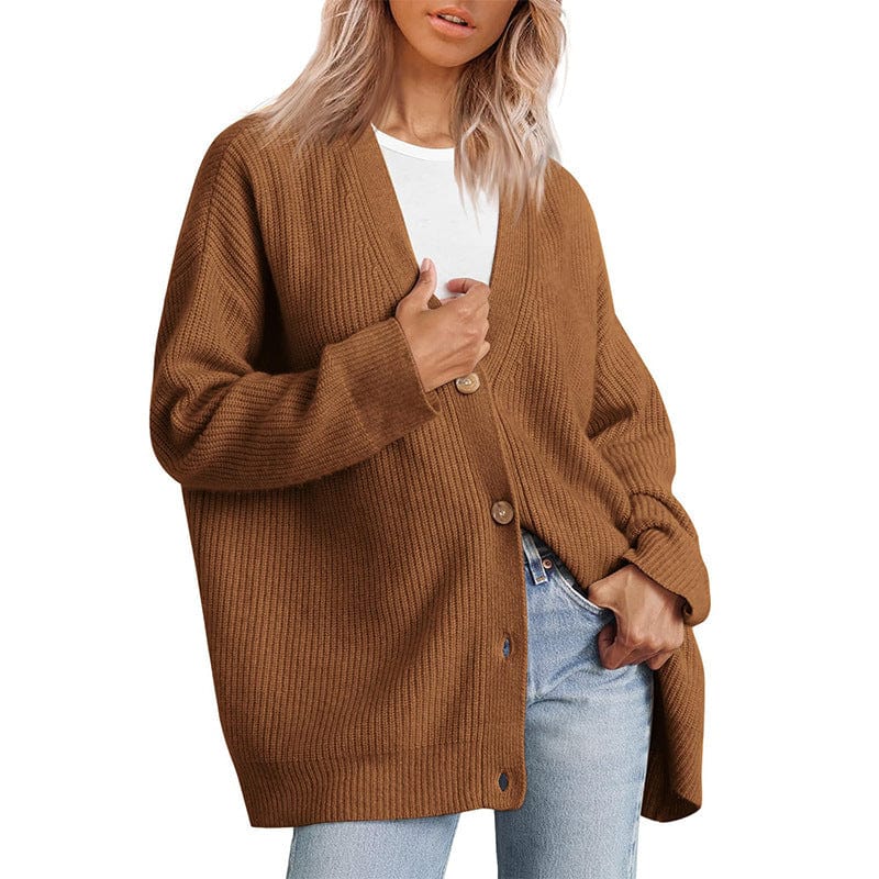 Lunaria Women Cardigan brown / XS Francesca Women Oversized Striped Button Cardigan