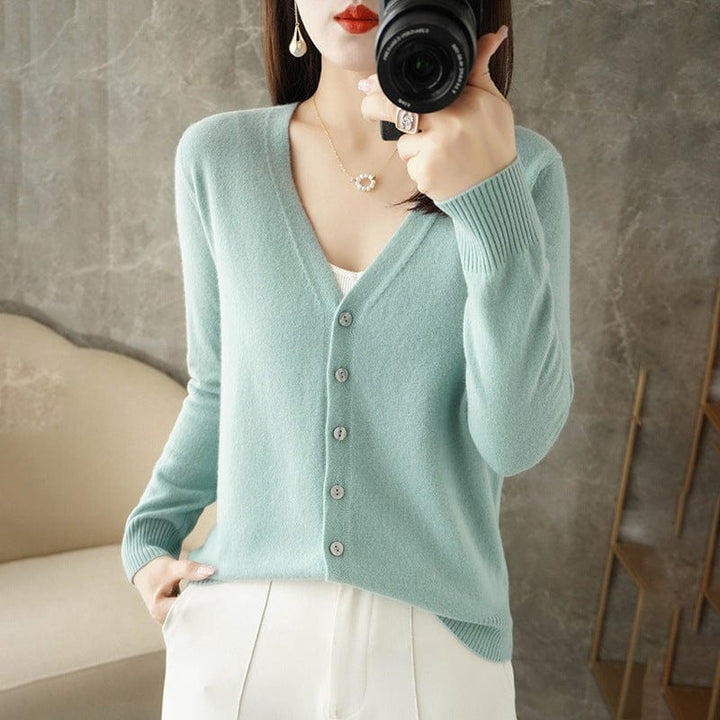Lunaria Women Cardigan green beans / M Anna Lightweight V-Neck Cardigan For Women