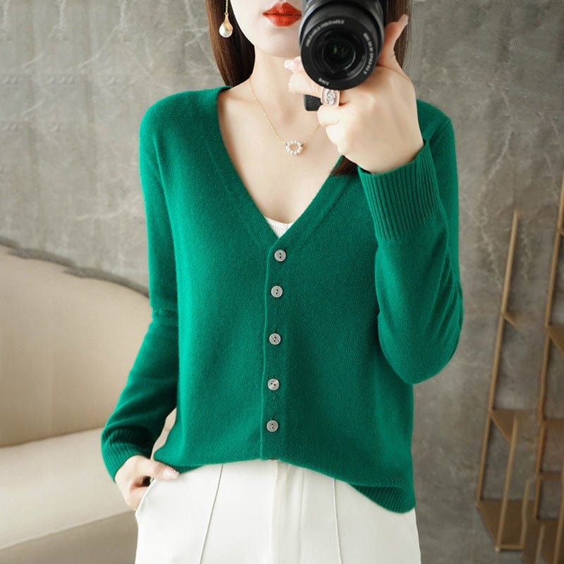 Lunaria Women Cardigan green / M Anna Lightweight V-Neck Cardigan For Women