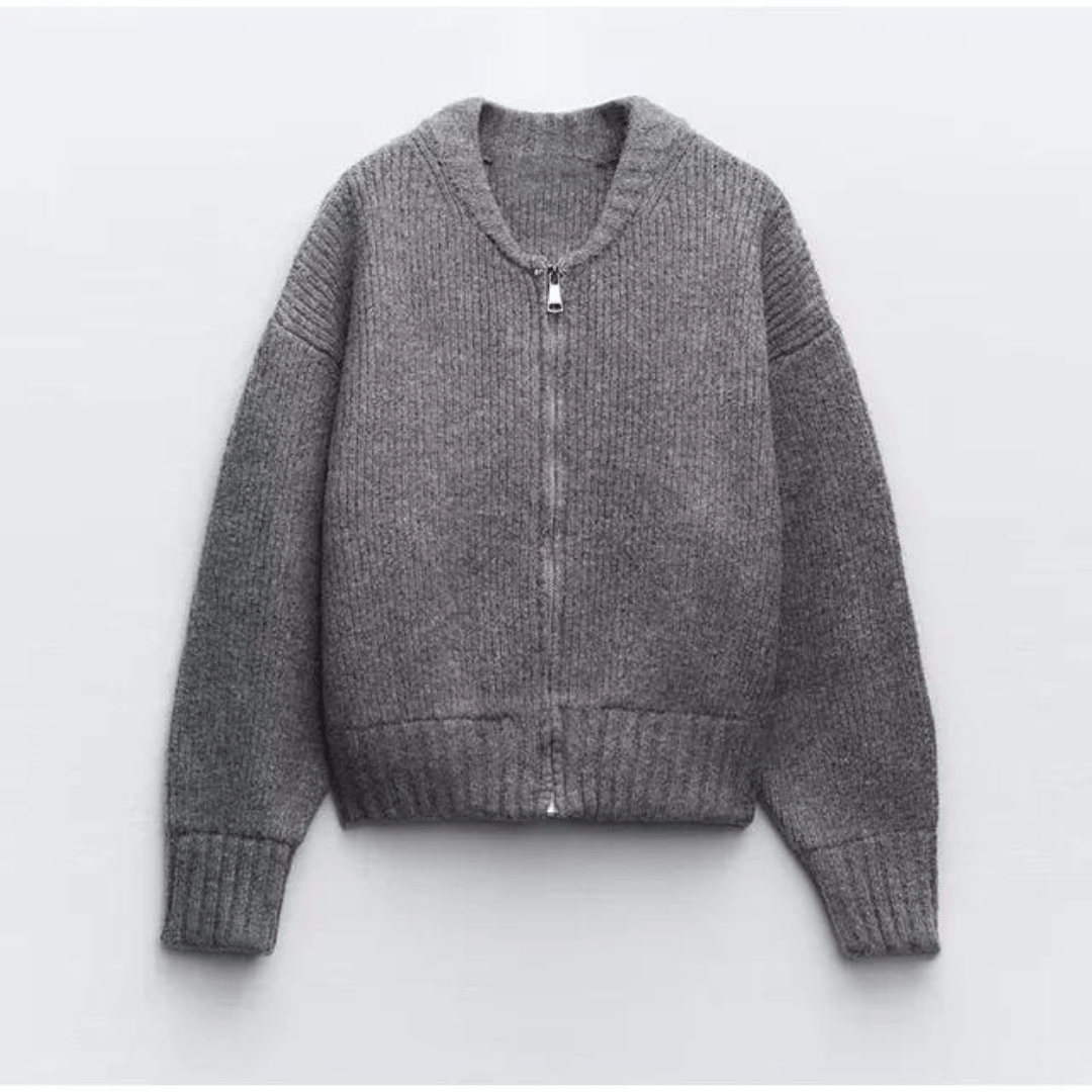 Lunaria Women Cardigan grey / S Ariel Women's Round Neck Zip Cardigan Lightweight Sweater
