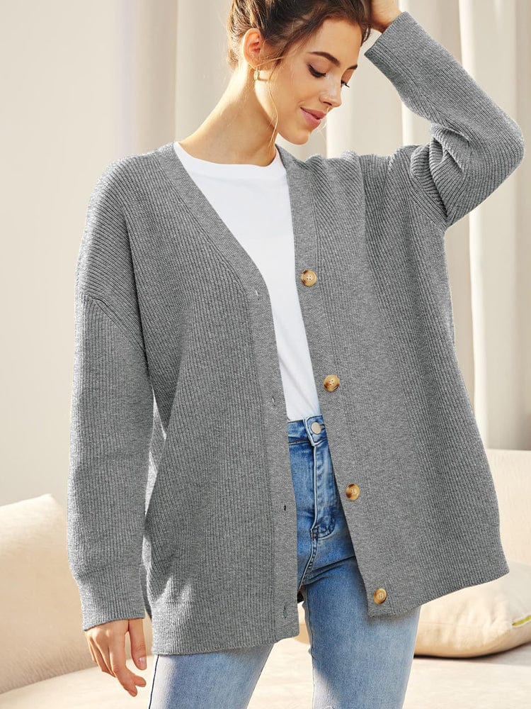 Lunaria Women Cardigan grey / S Zahra Long Sleeve Knitted Button Cardigan For Women