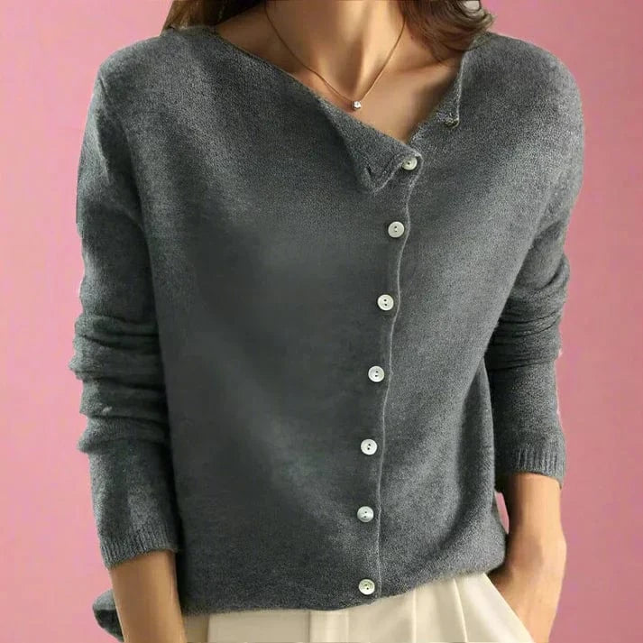 Lunaria Women Cardigan grey / XS Elena Lightweight Womens Asymmetric Button Cardigan
