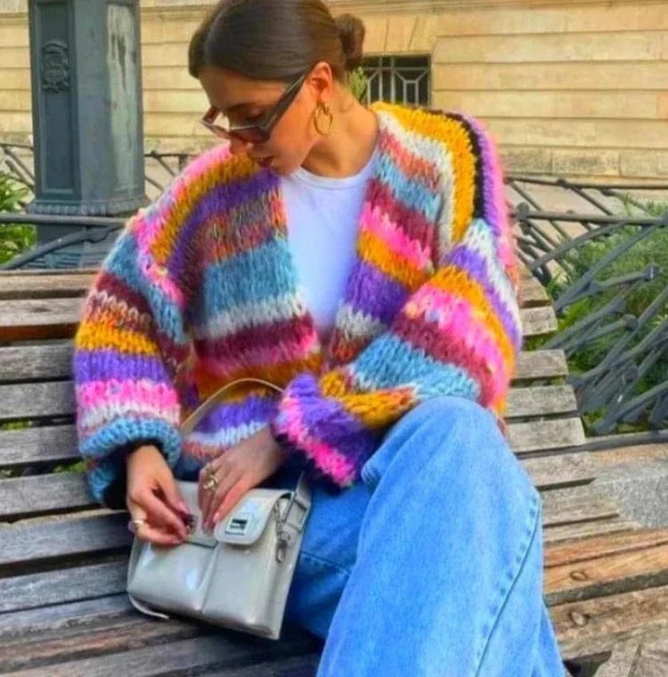 Lunaria Women Cardigan Image color B / XS Verity Cozy Rainbow Checked Cardigan