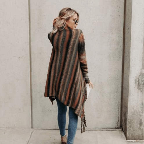 Lunaria Women Cardigan Jade Cozy Fringe Asymmetric Long Knit Cardigan
