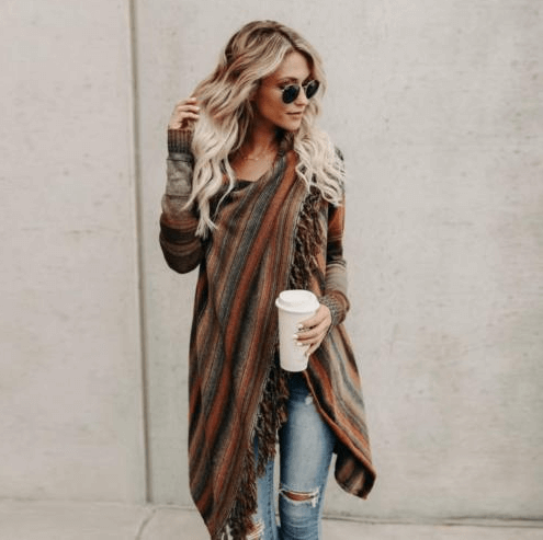 Lunaria Women Cardigan Jade Cozy Fringe Asymmetric Long Knit Cardigan
