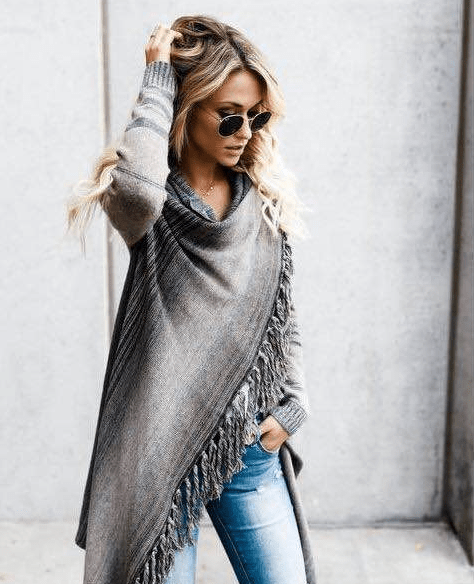 Lunaria Women Cardigan Jade Cozy Fringe Asymmetric Long Knit Cardigan