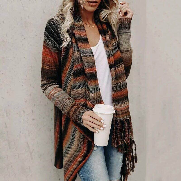 Lunaria Women Cardigan Jade Cozy Fringe Asymmetric Long Knit Cardigan