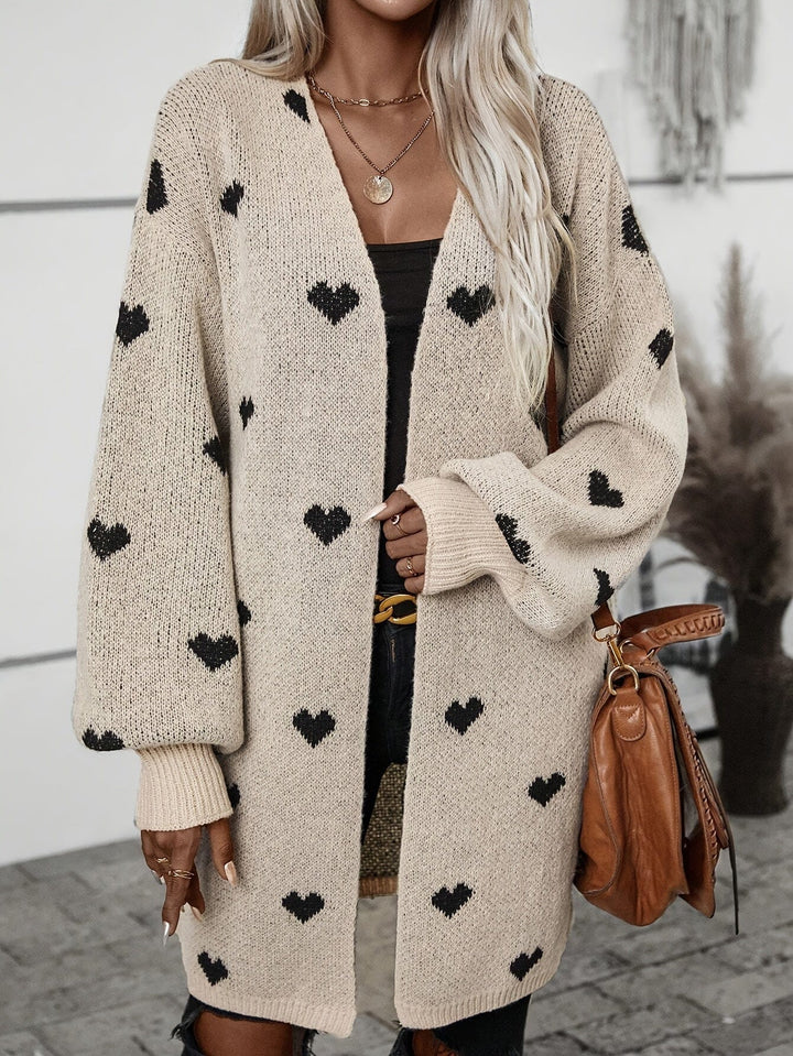 Lunaria Women Cardigan Khaki / S Anaya Heart Pattern Long Sleeve Cardigan