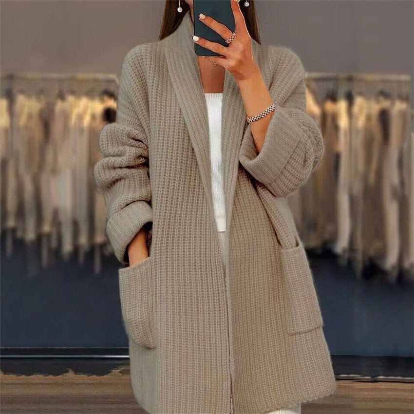Lunaria Women Cardigan khaki / S Renee Women's Long Sleeve Knit Cardigan With Pockets