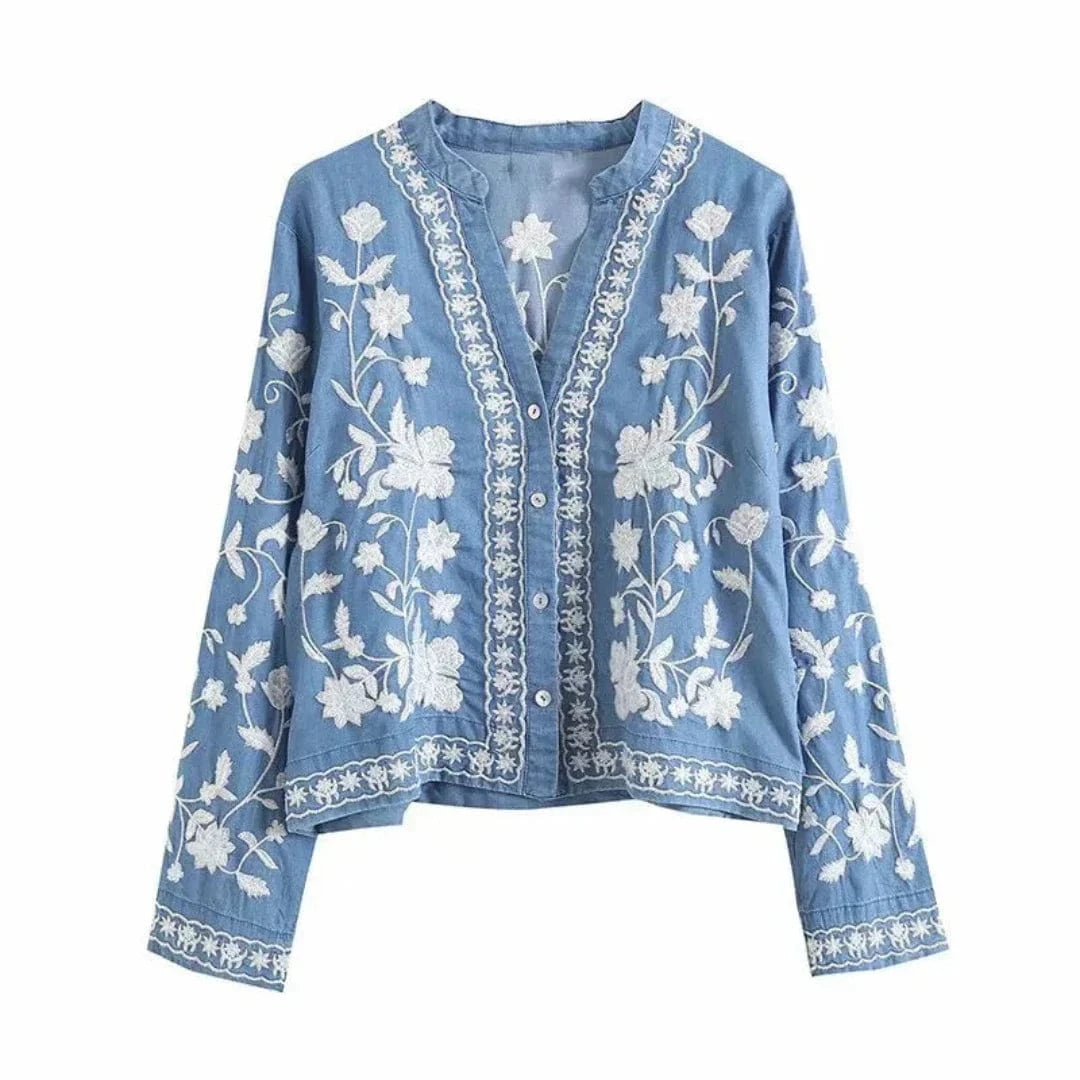 Lunaria Women Cardigan Light blue / M Noor Floral Button Knit Down Short Jacket