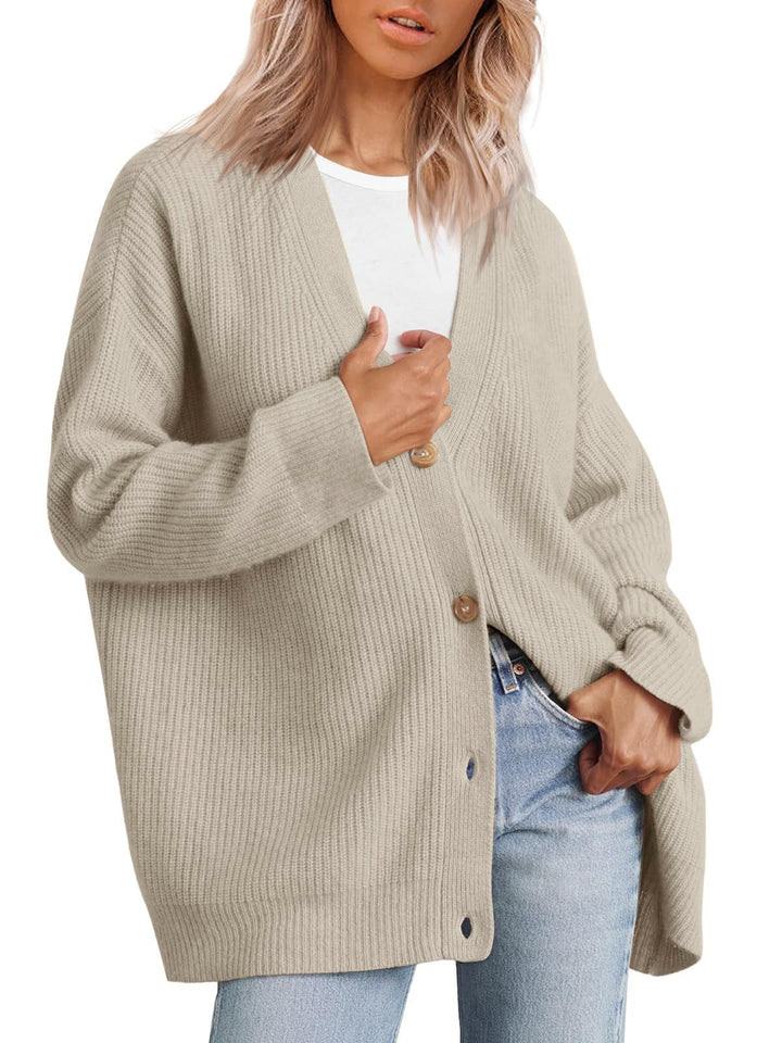 Lunaria Women Cardigan Light brown / XS Francesca Women Oversized Striped Button Cardigan
