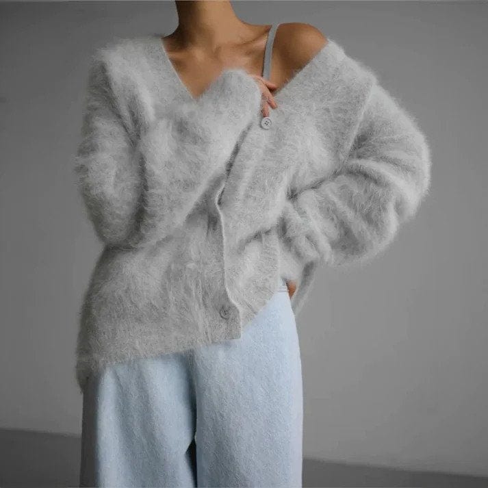 Lunaria Women Cardigan light grey / one size fits all Maria Knit Cozy Soft Long Sleeve Cardigan For Women
