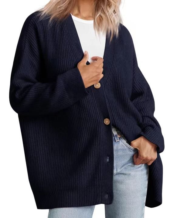 Lunaria Women Cardigan navy blue / XS Francesca Women Oversized Striped Button Cardigan