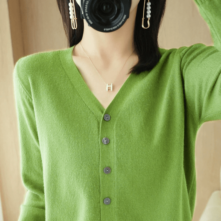 Lunaria Women Cardigan olive green / M Anna Lightweight V-Neck Cardigan For Women