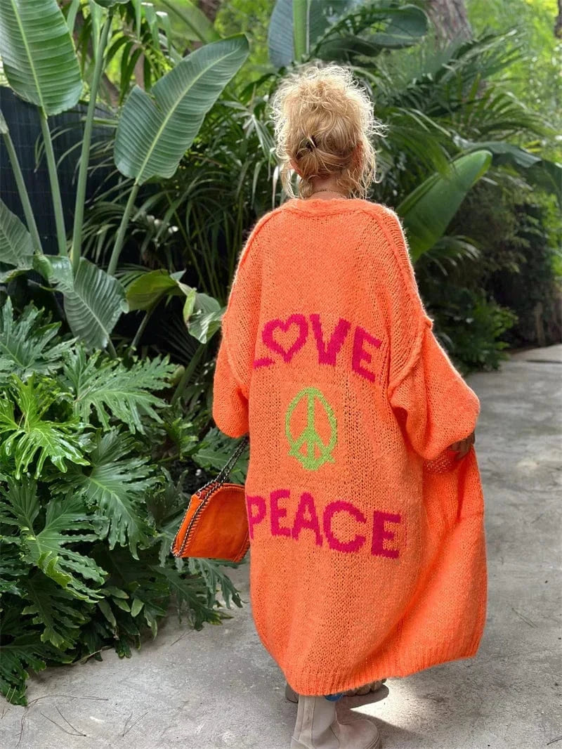 Lunaria Women Cardigan orange / S Margot Long Knit Cardigan With Graphic Warmth For Women