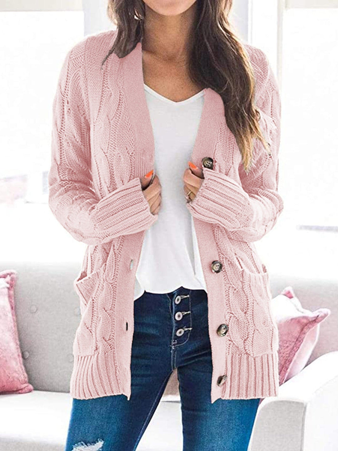 Lunaria Women Cardigan pink / S Veronica Long Sleeve Women's Relaxed Knit Cardigan