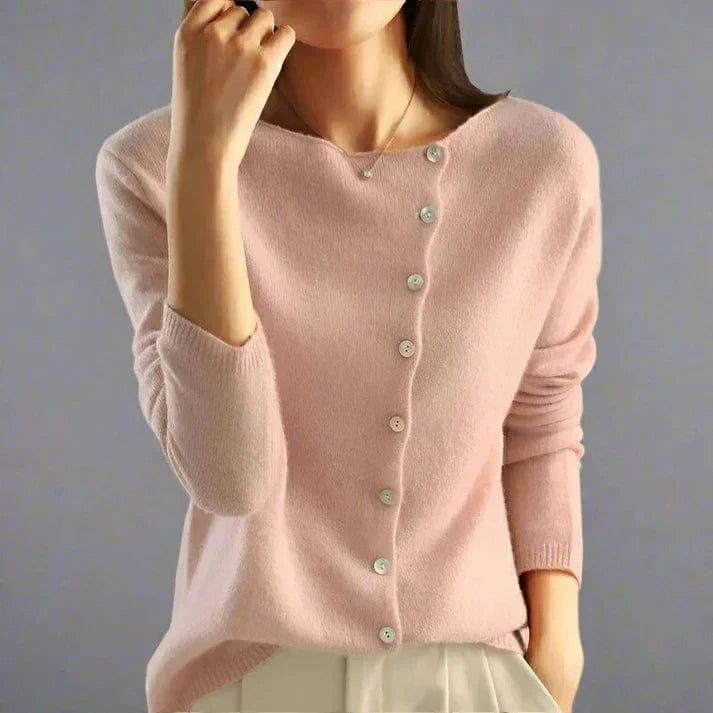 Lunaria Women Cardigan pink / XS Elena Lightweight Womens Asymmetric Button Cardigan