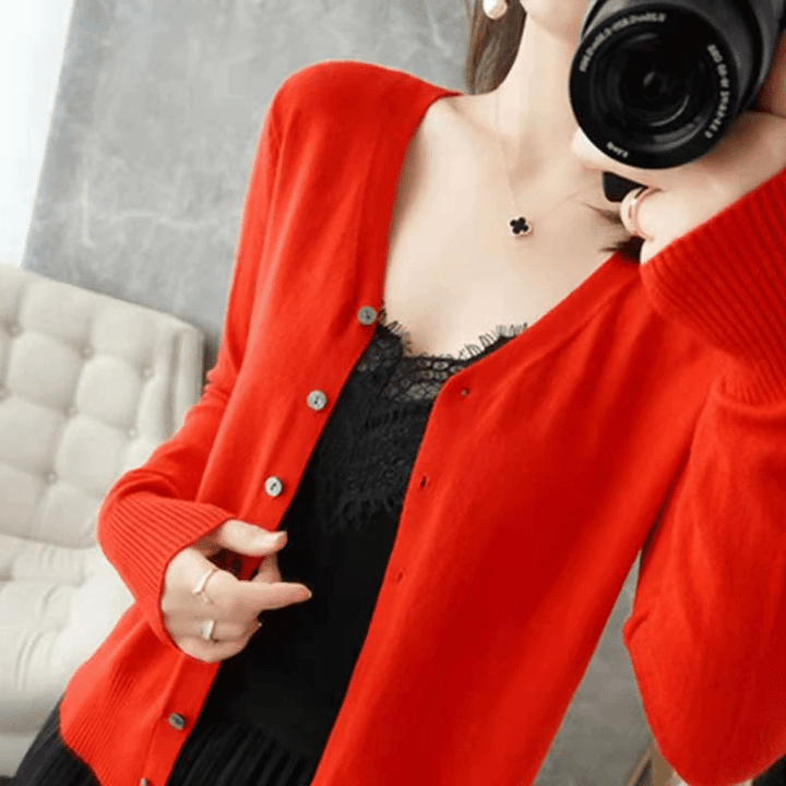 Lunaria Women Cardigan red / M Anna Lightweight V-Neck Cardigan For Women