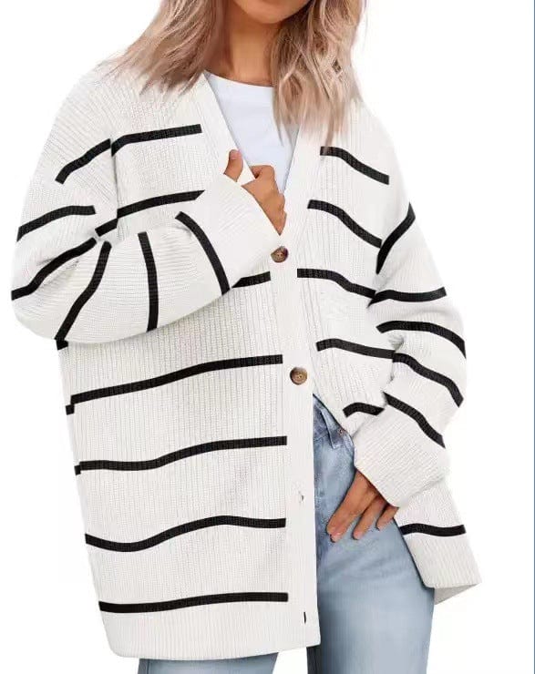 Lunaria Women Cardigan White stripes / XS Francesca Women Oversized Striped Button Cardigan