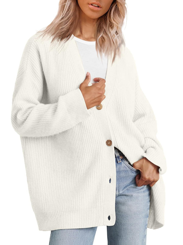 Lunaria Women Cardigan White / XS Francesca Women Oversized Striped Button Cardigan