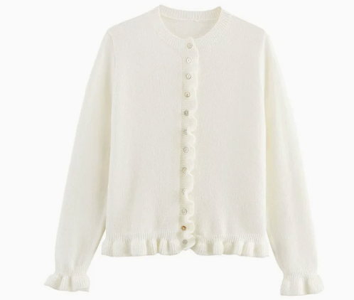 Lunaria Women Cardigan White / XS Gabriella Ruffle Cardigan For Women