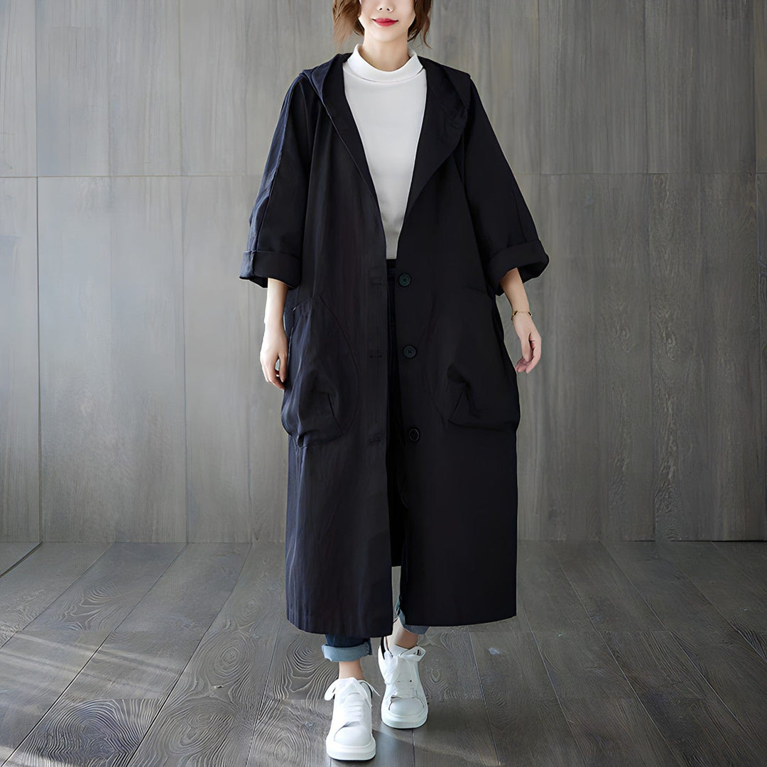 Lunaria Women Coat Black / One size Merrill Oversized Hooded Trench Coat For Women