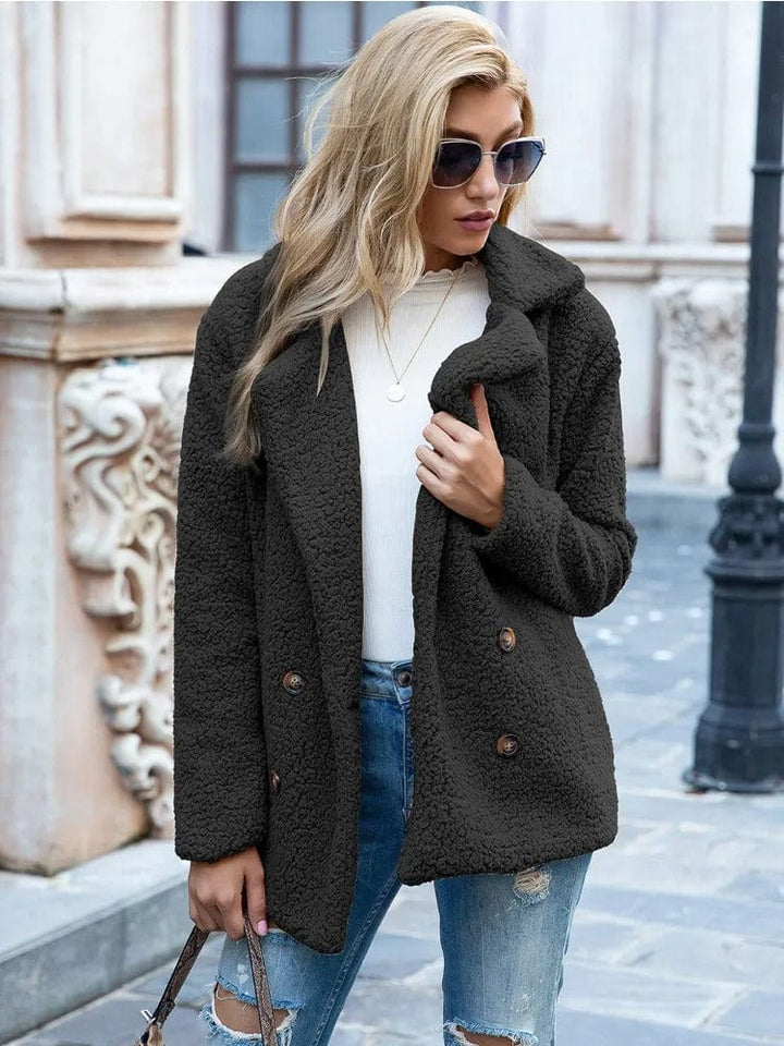 Lunaria Women Coat Black / S Joyce Double-Breasted Teddy Coat For Women