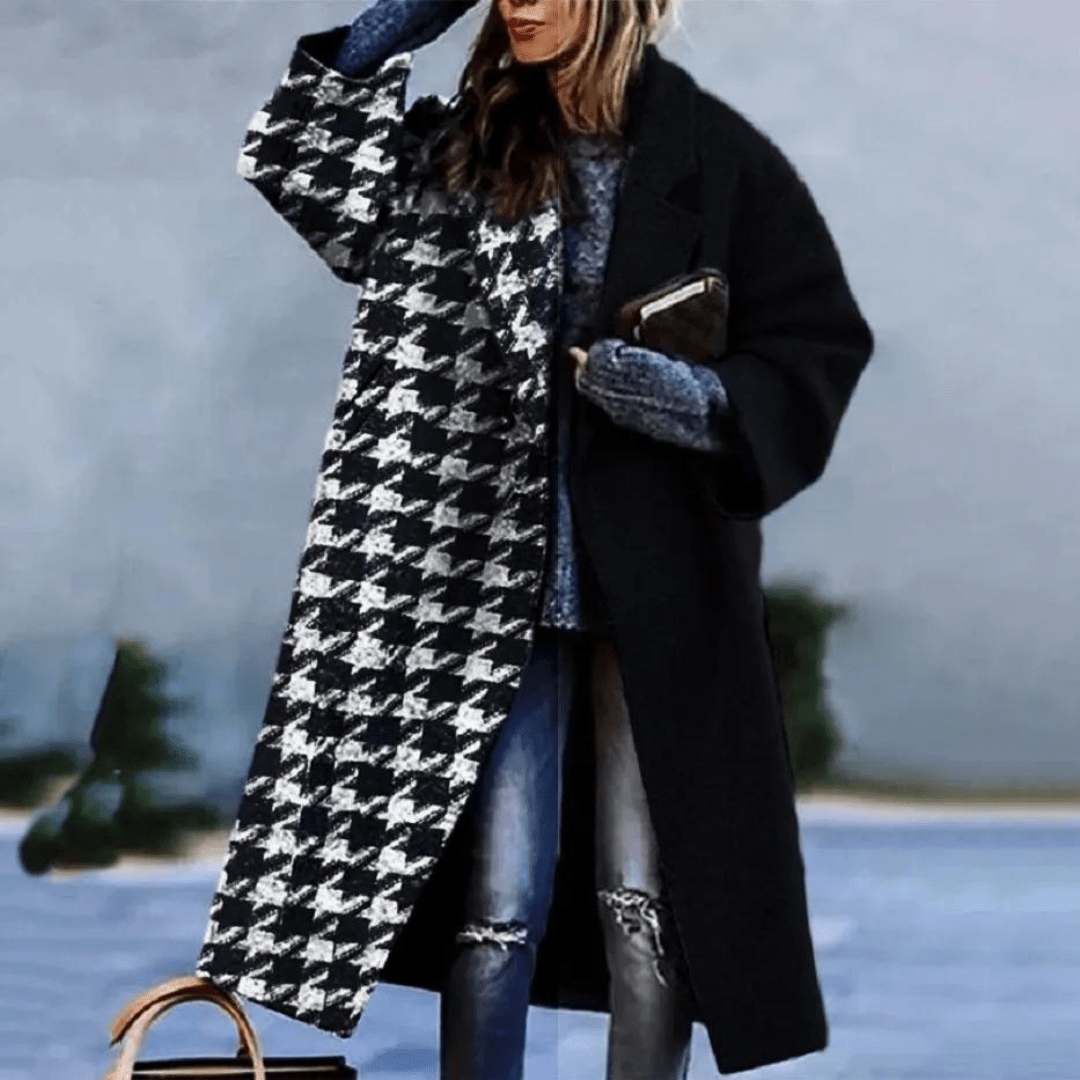 Lunaria Women Coat Black White 2 / S Emiliana Harlequin Long Coat