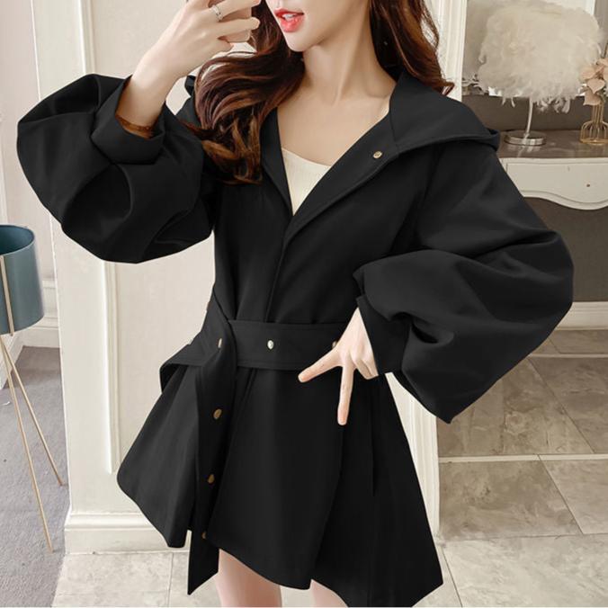 Lunaria Women Coat Black / XS Luella Belted Puff Sleeve Trench Coat