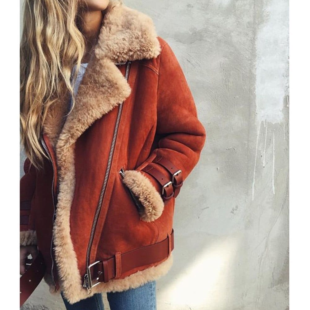 Lunaria Women Coat Brick Red / 2XL Kristen Fleece Lined Aviator Overcoat For Women
