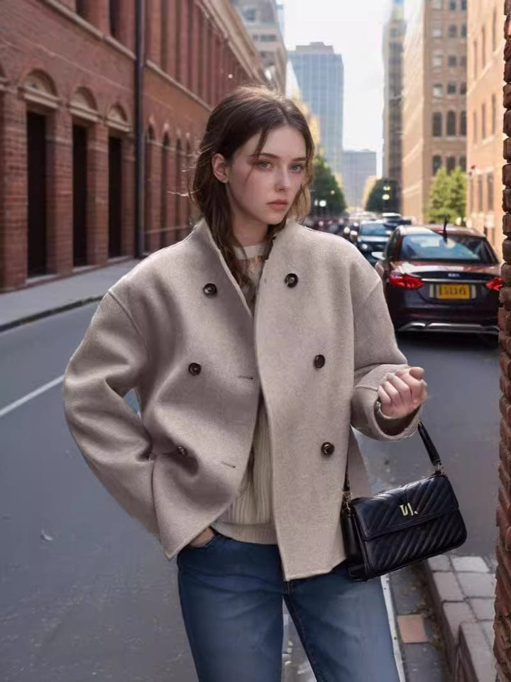 Lunaria Women Coat Khaki / L Philippa Minimalist Collarless Short Coat