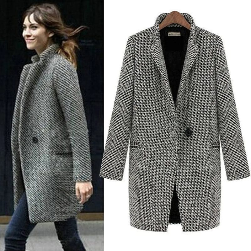 Lunaria Women Coat Larkin Structured Wool Style Coat With Classic Pattern