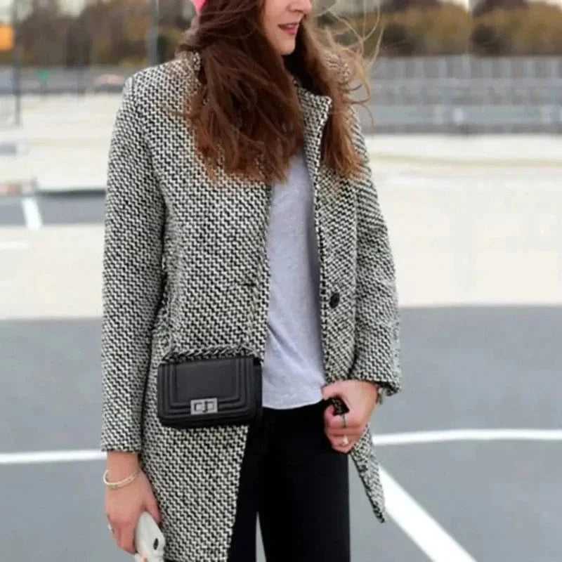 Lunaria Women Coat Larkin Structured Wool Style Coat With Classic Pattern