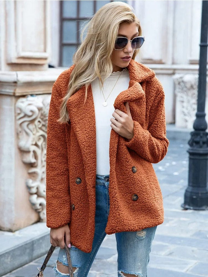 Lunaria Women Coat Orange / S Joyce Double-Breasted Teddy Coat For Women