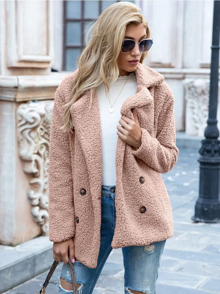 Lunaria Women Coat Pink / S Joyce Double-Breasted Teddy Coat For Women