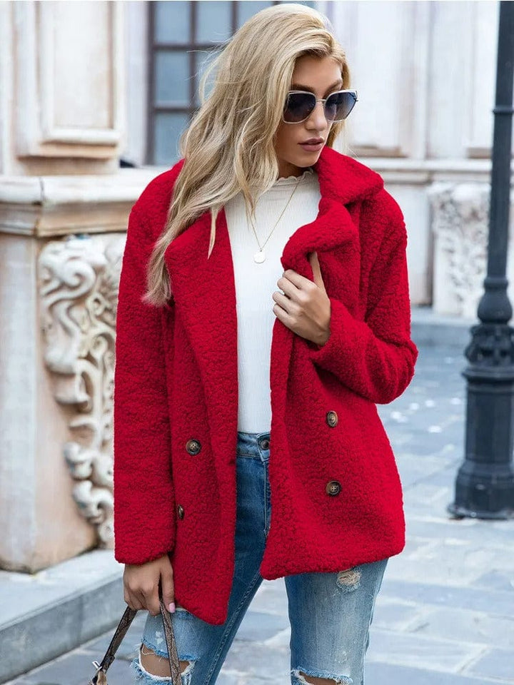 Lunaria Women Coat Red / S Joyce Double-Breasted Teddy Coat For Women