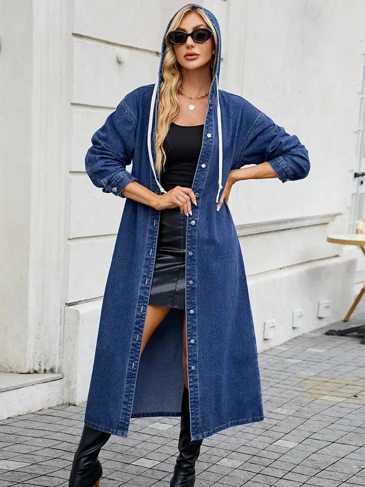 Lunaria Women Coat Vivian Hooded Long Denim Trench Coat
