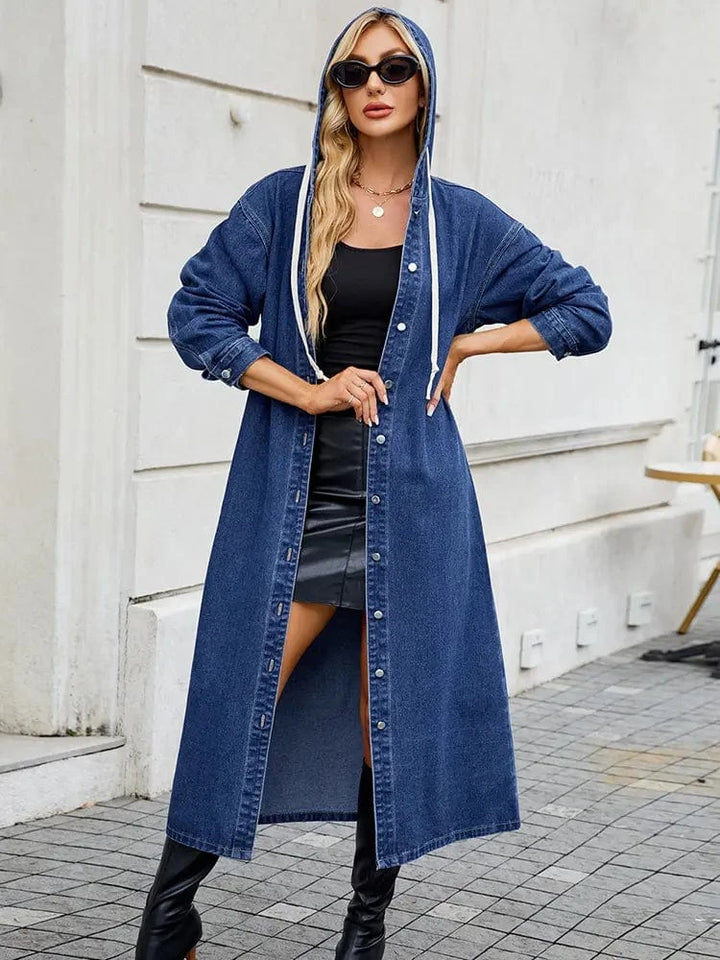 Lunaria Women Coat Vivian Hooded Long Denim Trench Coat