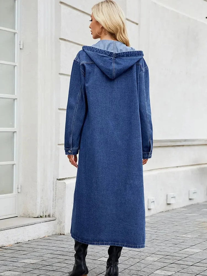 Lunaria Women Coat Vivian Hooded Long Denim Trench Coat