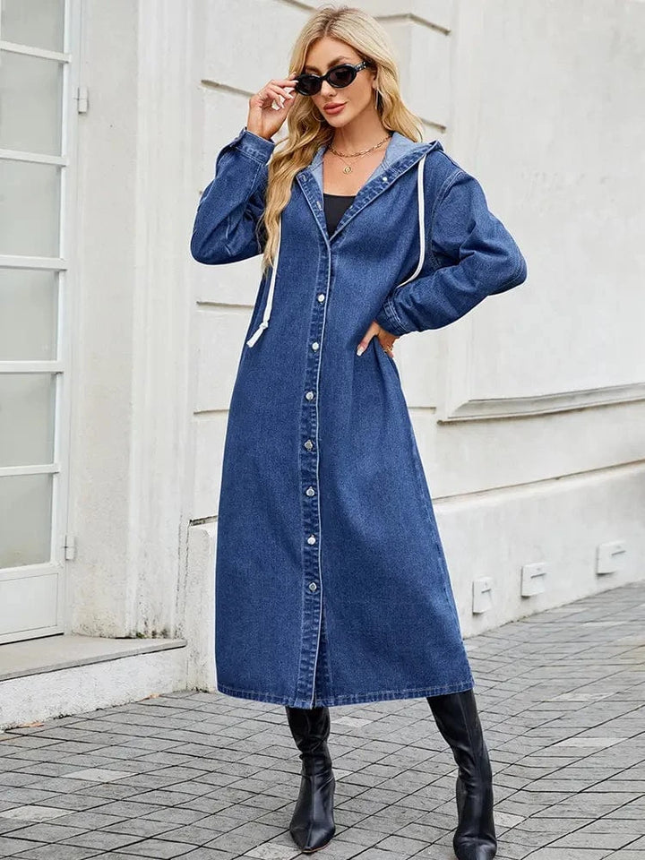Lunaria Women Coat Vivian Hooded Long Denim Trench Coat